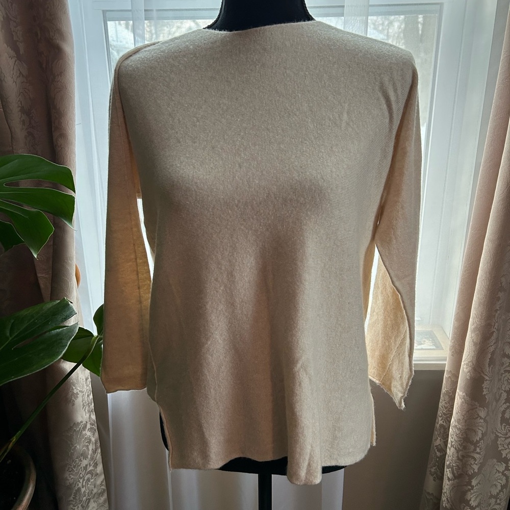 Cashmere Blend Cream Women's Crew Neck Sweater L